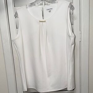 Calvin Klein White Sleeveless Blouse Large